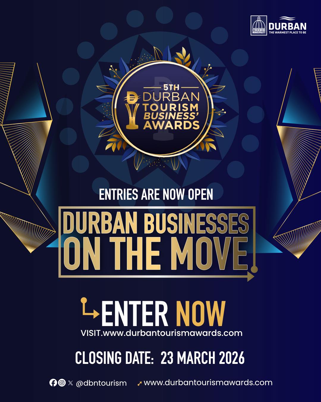 ENTRIES NOW OPEN FOR THE 5TH DURBAN TOURISM BUSINESS AWARDS!